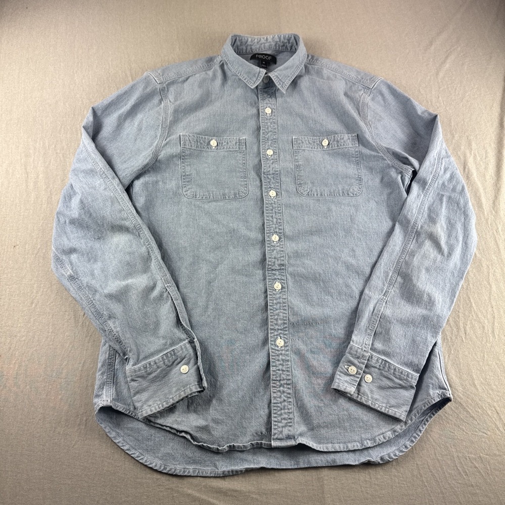 Proof Huckberry Denim Shirt Mens M Long Sleeve Button Up Blue Chambray Jean READ